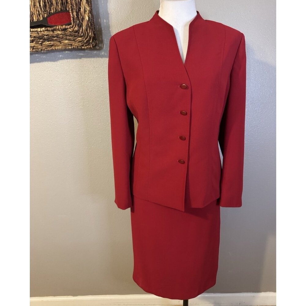 Le Suit Blazer Skirt Suit 14P 14 P Dark Ruby Red Classic - Picture 3 of 11